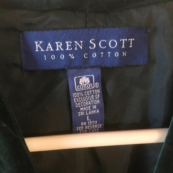 VTG Karen Scott Ugly Christmas Velvet Vest 100% Cotton Pinecones Snowflakes Sz L - Picture 5 of 6